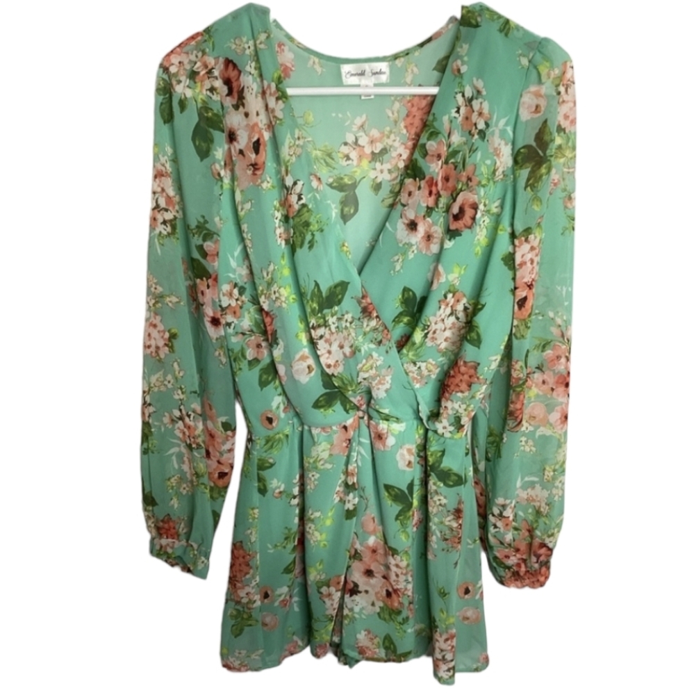 Emerald Sundae Green Floral Romper Sz Small
